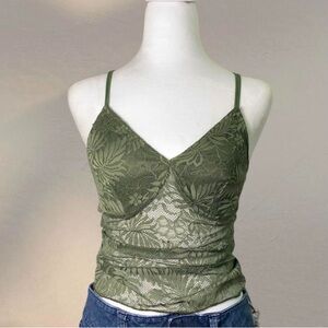 Cute green Y2K 2000s floral spaghetti strap cami top